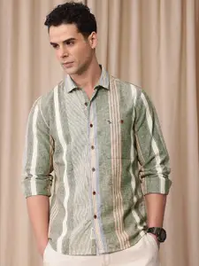 Mr Bowerbird Men Premium Tailored Fit Striped Linen Cotton Casual Shirt