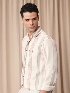 Mr Bowerbird Men Premium Tailored Fit Striped Linen Cotton Casual Shirt