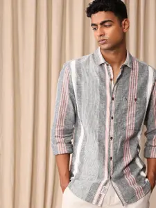 Mr Bowerbird Men Premium Tailored Fit Striped Linen Cotton Casual Shirt