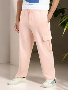 NOBERO Men Pure Cotton Oversized Fit Mid-Rise Track Pants