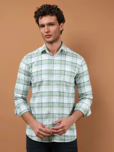 Crimsoune Club Men Classic Fit Spread Collar Checked Cotton Slim Fit Casual Shirt