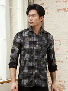 Crimsoune Club Men Classic Spread Collar Abstract Printed Cotton Slim Fit Casual Shirt