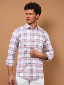 Crimsoune Club Men Classic Spread Collar Tartan Checked Cotton Slim Fit Casual Shirt