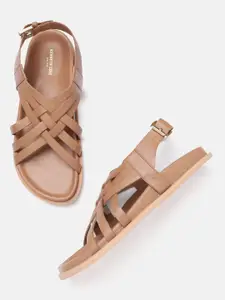 Kenneth Cole Leather Women Strappy Leather Open Toe Flats