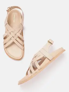 Kenneth Cole Leather Women Strappy Leather Open Toe Flats