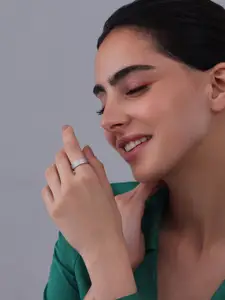 Kushal's Fashion Jewellery Rhodium-Plated CZ Stone-Studded Adjustable Finger Ring