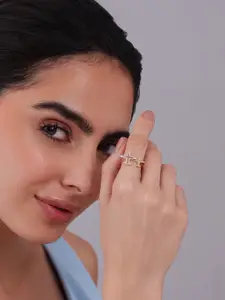 Kushal's Fashion Jewellery Gold-Plated CZ Studded Adjustable Finger Ring