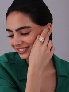Kushal's Fashion Jewellery Gold-Plated CZ Studded Adjustable Finger Ring