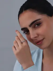 Kushal's Fashion Jewellery Rhodium-Plated CZ Studded Adjustable Finger Ring