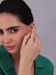 Kushal's Fashion Jewellery Rose Gold-Plated CZ Studded Adjustable Finger Ring