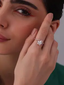 Kushal's Fashion Jewellery Rose Gold-Plated CZ Studded Adjustable Finger Ring