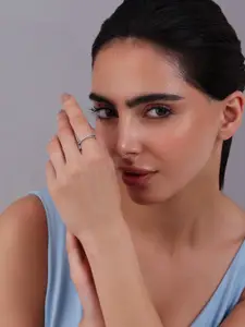 Kushal's Fashion Jewellery Rhodium-Plated CZ Stone-Studded Adjustable Finger Ring