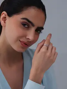 Kushal's Fashion Jewellery Rhodium-Plated CZ-Studded Adjustable Finger Ring