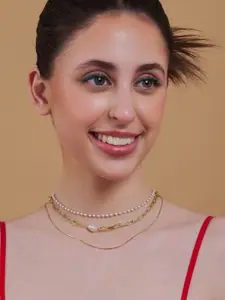 Kushal's Fashion Jewellery Copper Gold-Plated Layered Necklace