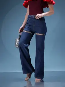 bebe Women Blue Babe Forever Embellished Wide Leg High-Rise Jeans