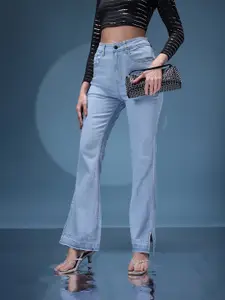 bebe Women Denim Daze Embellished Bootcut Mid-Rise Stretchable Jeans