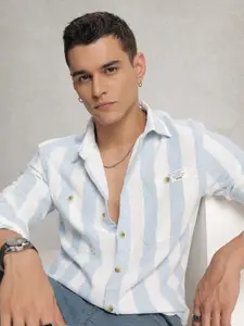 WROGN Comfort Fit Opaque Striped Textured Casual Shirt