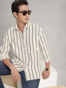 WROGN Drop-Shoulder Sleeves Comfort Fit Striped Knitted Casual Shirt