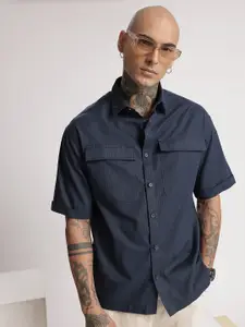 WROGN Striped Drop-Shoulder Sleeves Oversized Casual Shirt