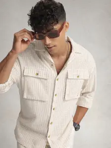 WROGN Textured Drop-Shoulder Sleeves Oversized Casual Shirt