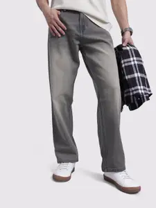 The Roadster Life Co. Men Vintage Wash Mid-Rise Pure Cotton Heavy Fade Straight Fit Jeans