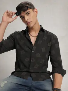 WROGN Textured Self Design Casual Shirt