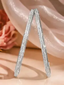 Rubans Set of 2, Rhodium-Plated Sparkling Cubic Zirconia Studded Premium Bangles