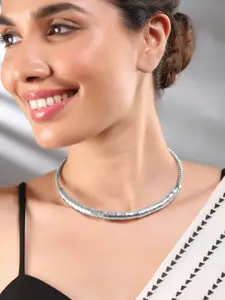 Rubans Silver-Plated Textured Bead Statement Choker Necklace