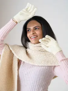 ToniQ Women Gloves & Stole Winter Combo Set