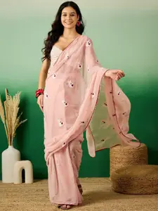 Anouk Floral Embroidered Poly Georgette Ready to Wear Saree