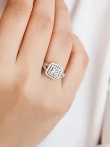 Zavya 925 Pure Sterling Silver Cubic Zirconia-Studded Adjustable Finger Ring