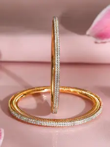 Rubans Set of 2, 22K Gold-Plated Cubic Zirconia Studded Sparkling Premium Bangles