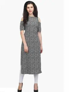 AK FASHION MALL Women Geometric Printed Cold-Shoulder Sleeves Crepe Kurta
