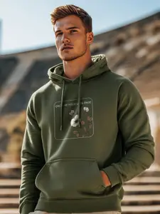 NOBERO Men Printed Hooded Pullover Sweatshirt