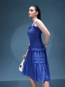 bebe AM to PM Smocked Frill Detail Drop-Waist Dress