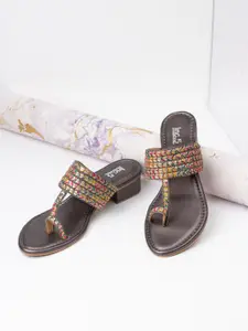 Inc 5 Women Woven Design Ethnic Embellished Open Toe Heels