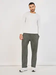 Styli Men Olive Green Acid Wash Relaxed Fit Open Hem Cotton Track Pants