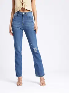 glitchez Women Bootcut Distressed Light Fade Jeans