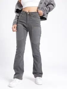 glitchez Women Straight Fit Stretchable Cargo Style Jeans With Contrast Stitch