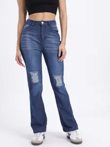 glitchez Women Washed Distressed Straight Jeans