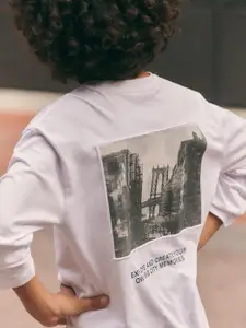 Mango Kids Boys Graphic Print Drop-Shoulder Sleeves Pure Cotton T-shirt