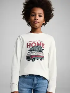 Mango Kids Boys Graphic Printed Drop-Shoulder Sleeves Pure Cotton T-shirt