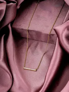 CAUER 925 Sterling Silver Gold plated Diamond Bar Pendant Chain Necklace