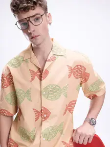 Kook N Keech Printed Drop-Shoulder Sleeves Pure Cotton Oversized Casual Shirt