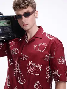 Kook N Keech Printed Drop-Shoulder Sleeves Pure Cotton Oversized Casual Shirt