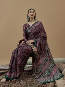 Saree mall Bagh Poly Crepe Block Print Sarees