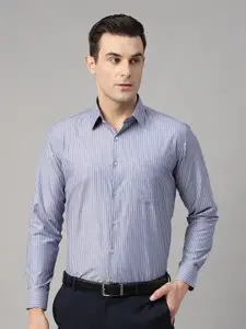 English Navy Men Slim Fit Opaque Striped Wrinkle Ressistant Formal Shirt