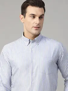 Hancock Men Candy Striped Slim Fit Wrinkle Ressistant Oxford Weave Formal Shirt