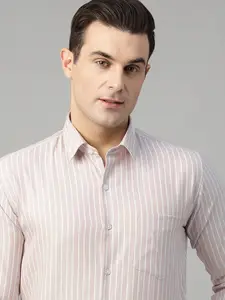 Hancock Men Standard Slim Fit Opaque Striped Wrinkle Ressistant Formal Shirt