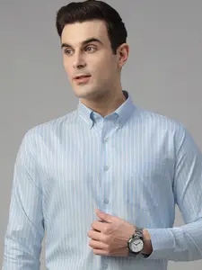 Hancock Men Standard Slim Fit Opaque Striped Wrinkle Ressistant Formal Shirt